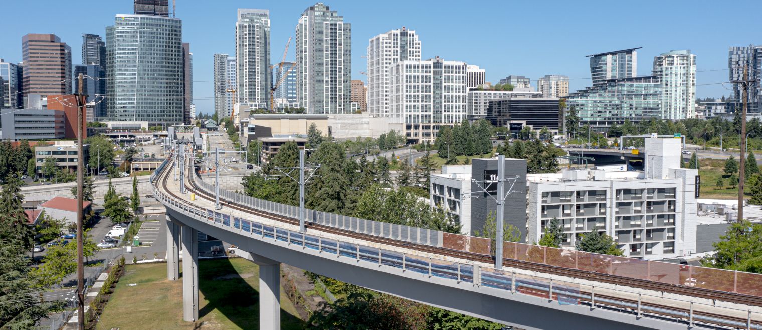 elevated light rail tracks heading into the downtown bellevue station