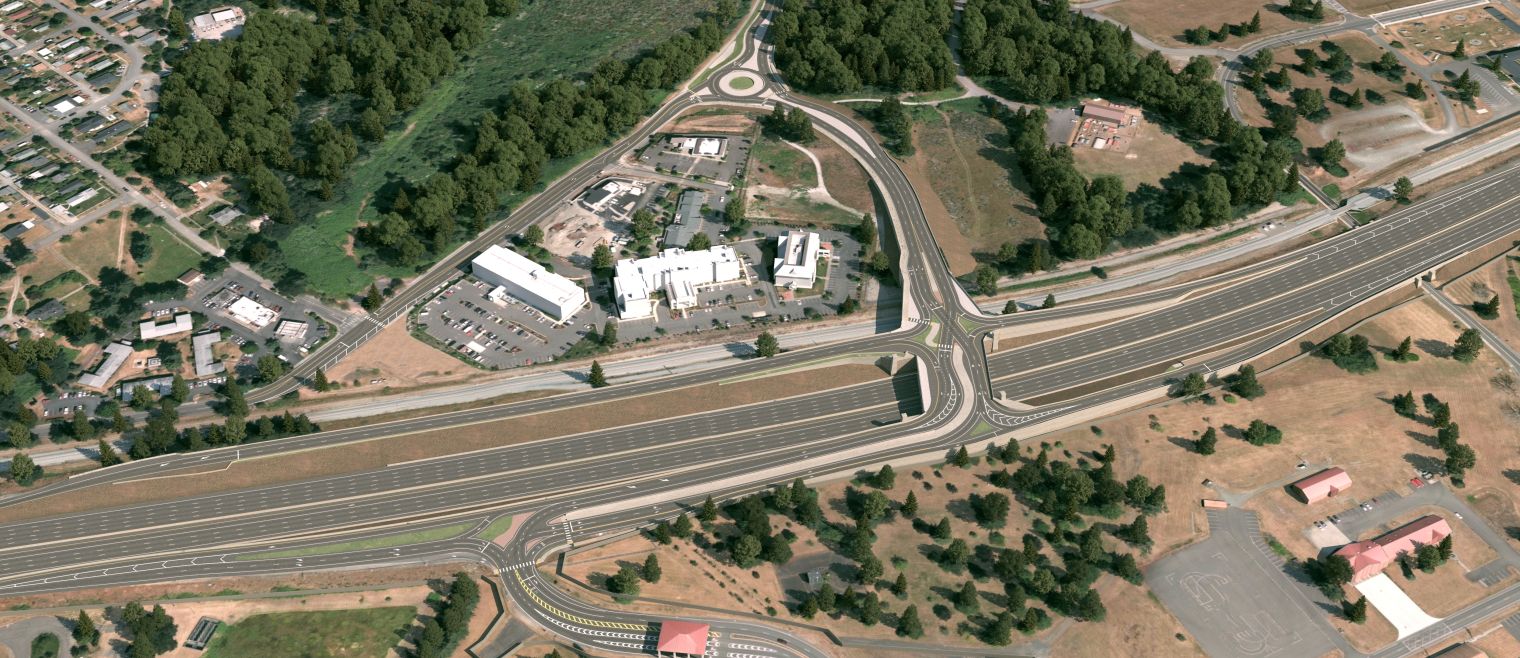 rendering of new diverging diamond interchange at I-5 and Steilacoom-DuPont Road