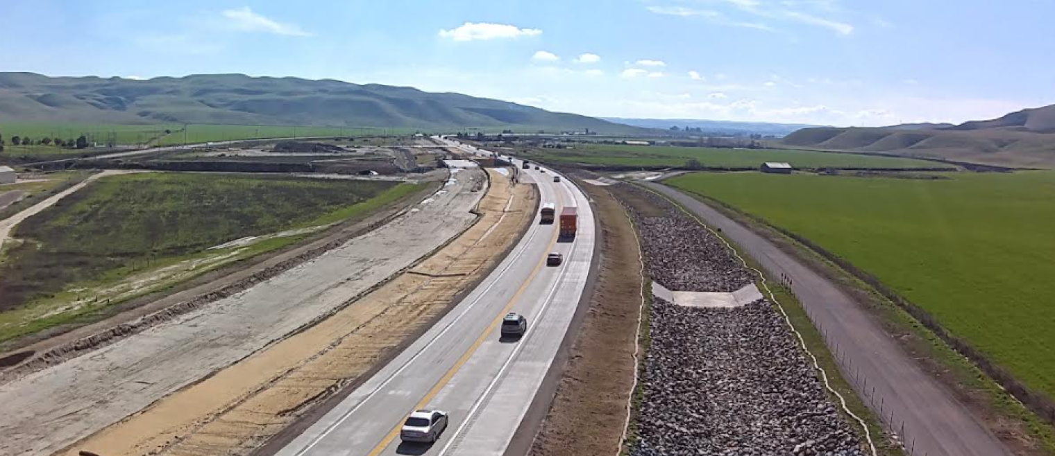 Aerial of new SR 46 lanes open to traffic