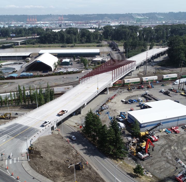 aerial of newly constructed bridge