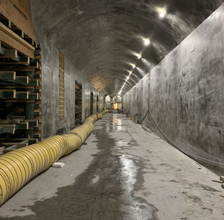 Tunnel interior with smooth concrete finish and domed top