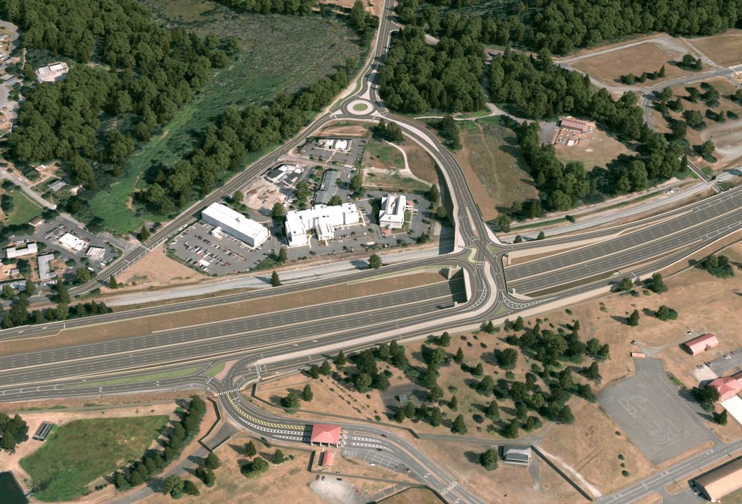 rendering of new diverging diamond interchange at I-5 and Steilacoom-DuPont Road